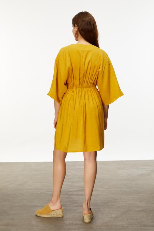  MODAL KARIŞIMLI V YAKA MİNİ ELBİSE