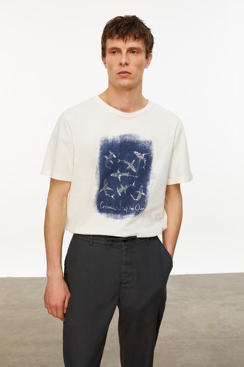  BASKILI BİSİKLET YAKA KISA KOLLU T-SHIRT