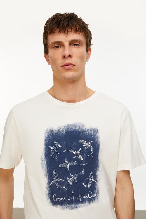  BASKILI BİSİKLET YAKA KISA KOLLU T-SHIRT