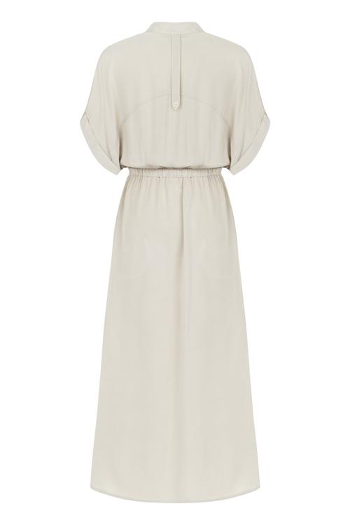  BAĞLAMA DETAYLI TENCEL MİDİ ELBİSE