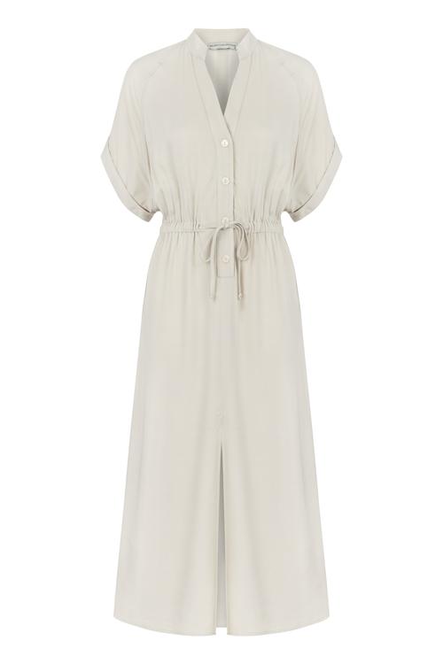  BAĞLAMA DETAYLI TENCEL MİDİ ELBİSE