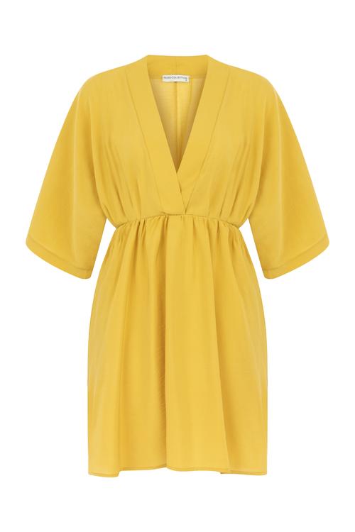  MODAL KARIŞIMLI V YAKA MİNİ ELBİSE