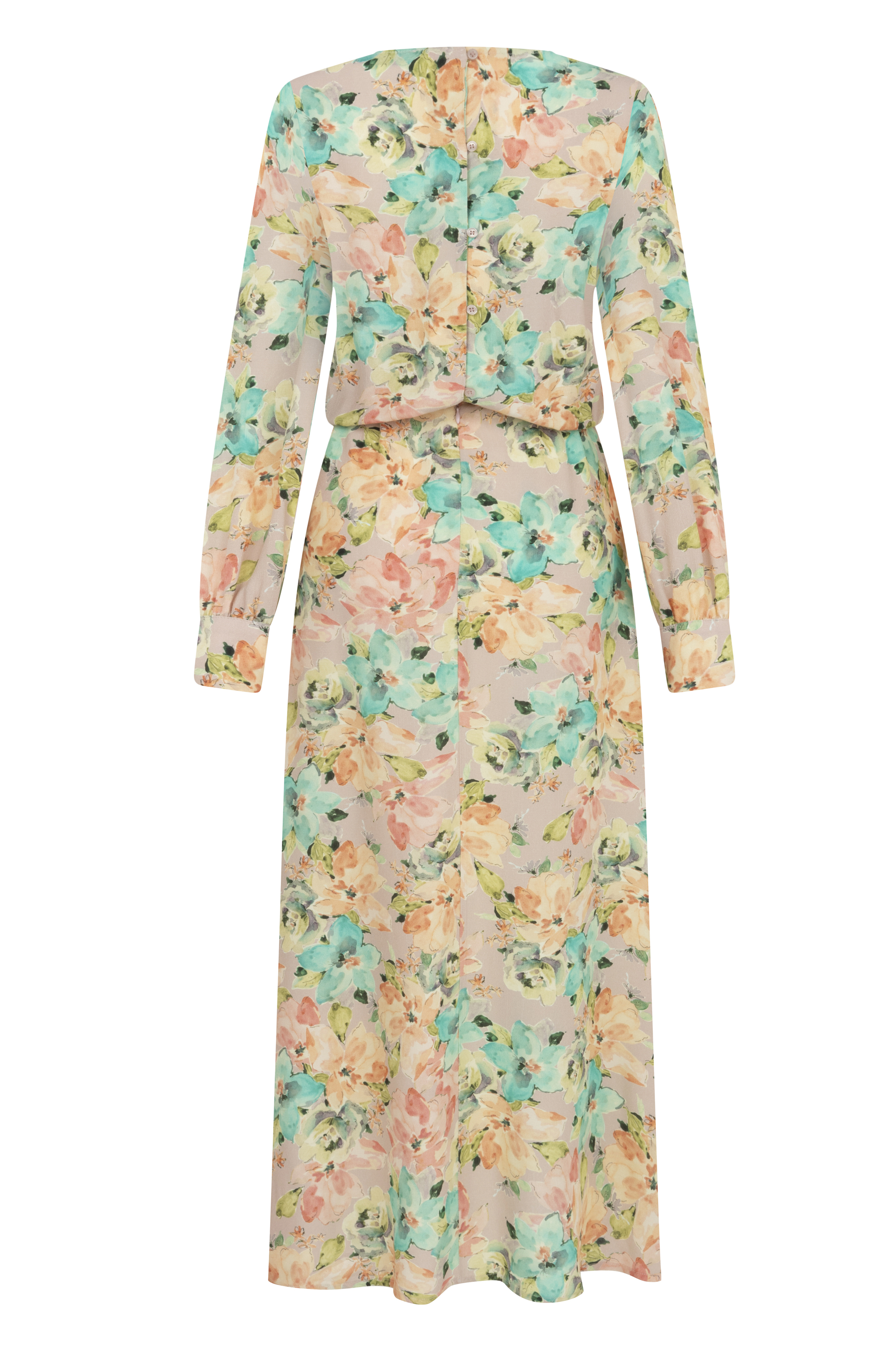 ÇİÇEK DESENLİ YIRTMAÇLI UZUN ELBİSE