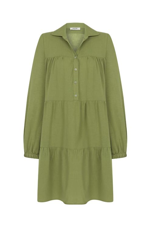  KETEN KARIŞIMLI MİNİ GÖMLEK ELBİSE