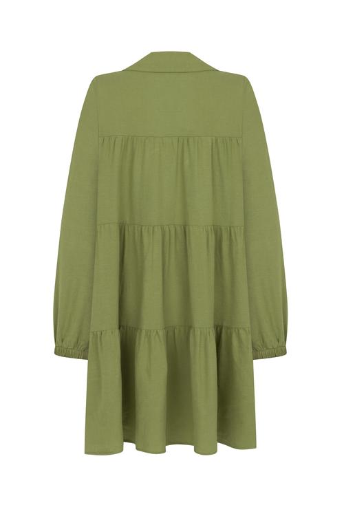  KETEN KARIŞIMLI MİNİ GÖMLEK ELBİSE