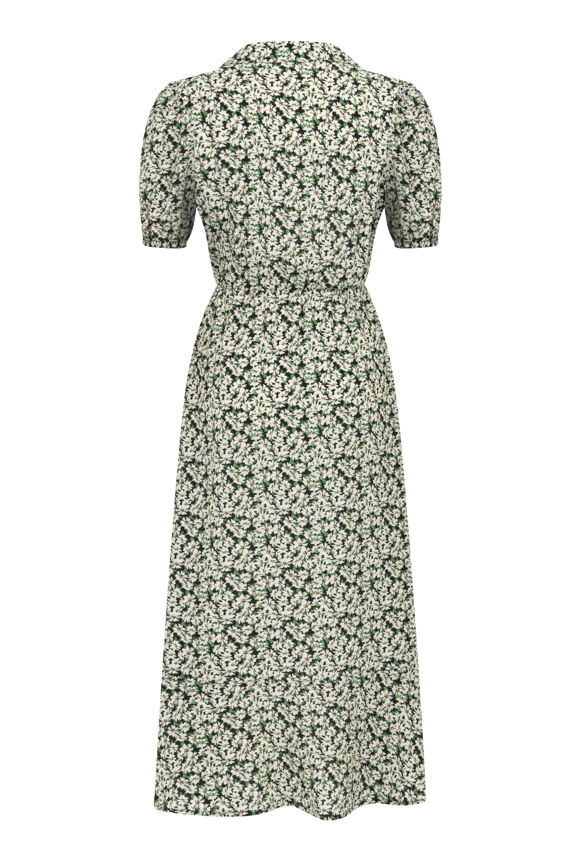 ÇİÇEK DESENLİ YIRTMAÇLI MİDİ ELBİSE