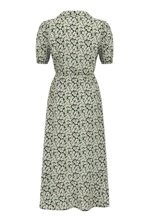  ÇİÇEK DESENLİ YIRTMAÇLI MİDİ ELBİSE