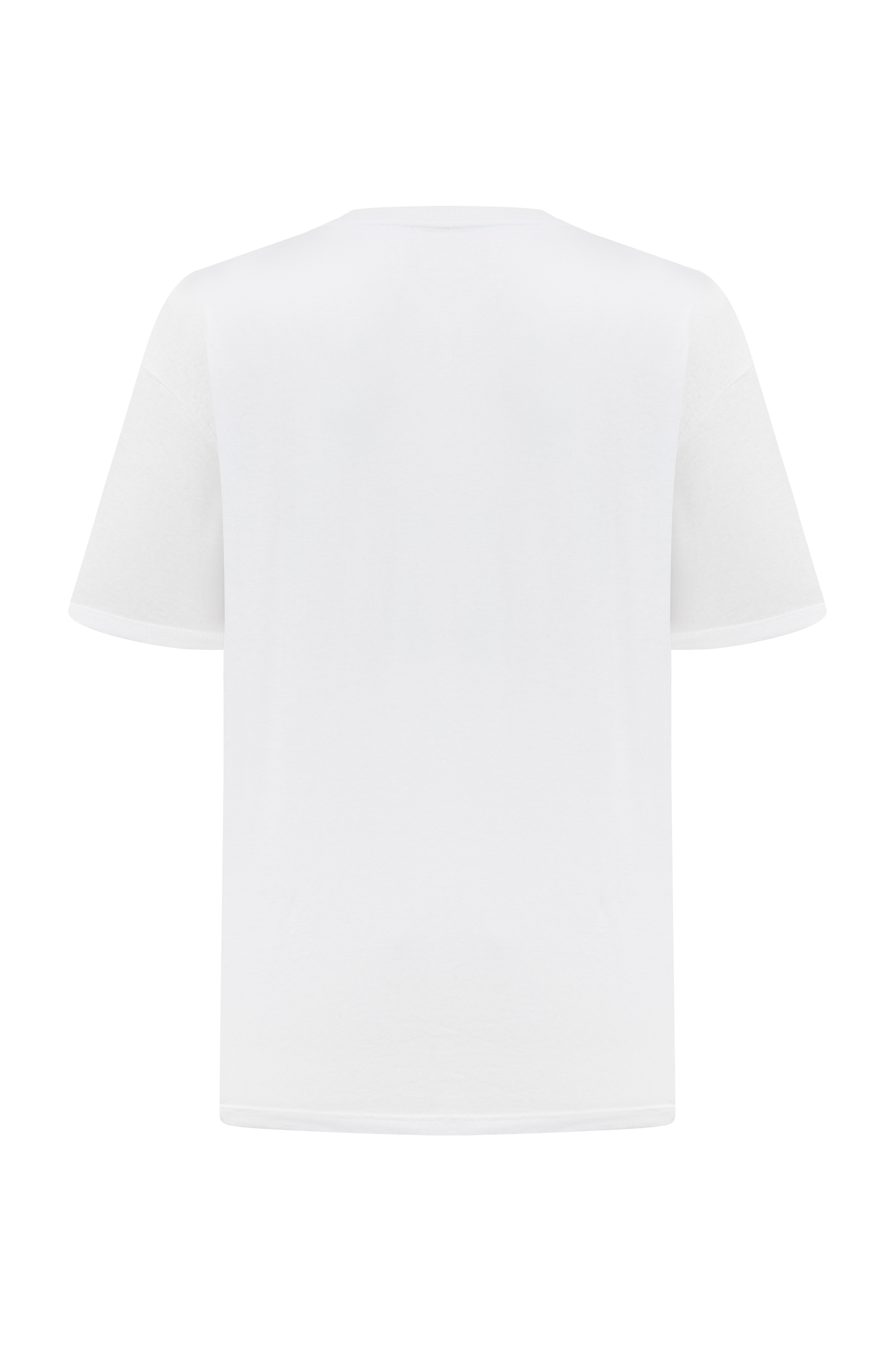 BASKILI OVERSIZE KISA KOLLU T-SHIRT
