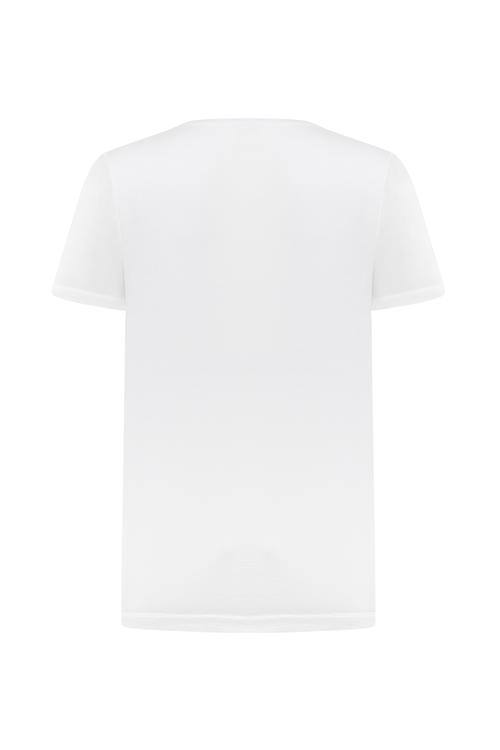  Erkek Beyaz Baskılı Bisiklet Yaka Kısa Kollu T-Shirt