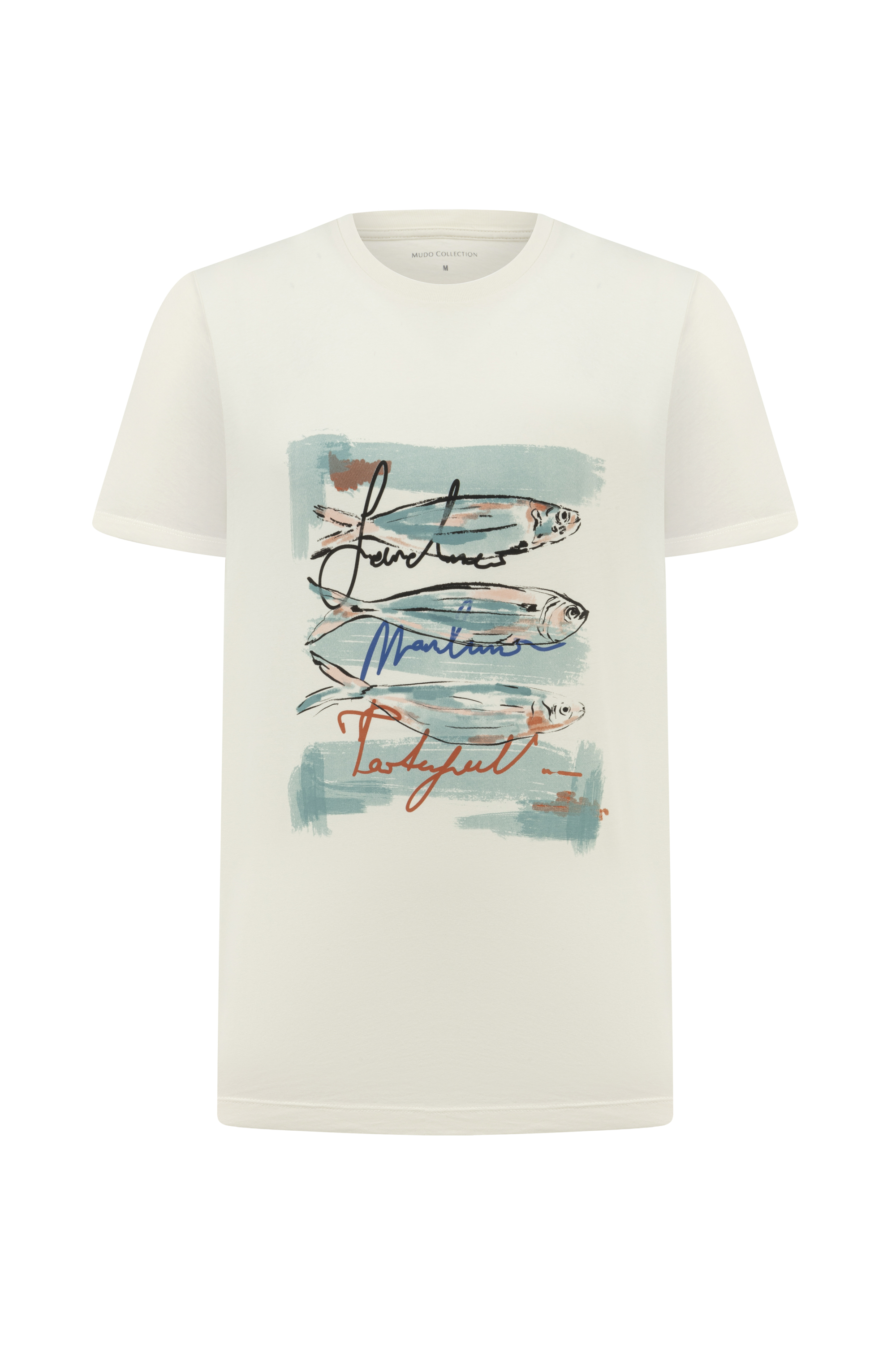 BALIK BASKILI BİSİKLET YAKA KISA KOLLU T-SHIRT