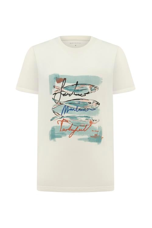  BALIK BASKILI BİSİKLET YAKA KISA KOLLU T-SHIRT