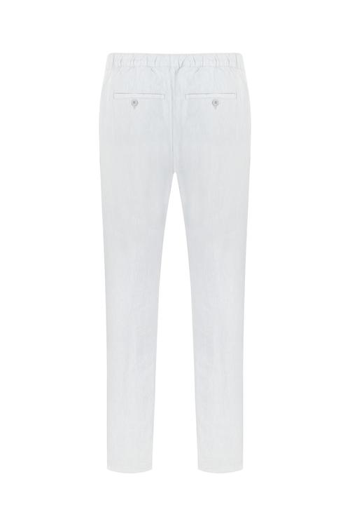  Erkek Gri Keten Karışımlı Slim Fit Pantolon