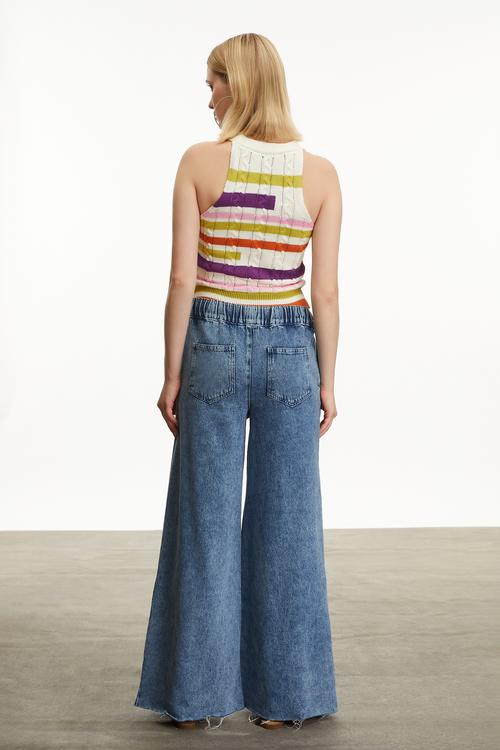  ÇİZGİLİ KOLSUZ TRİKO BLUZ