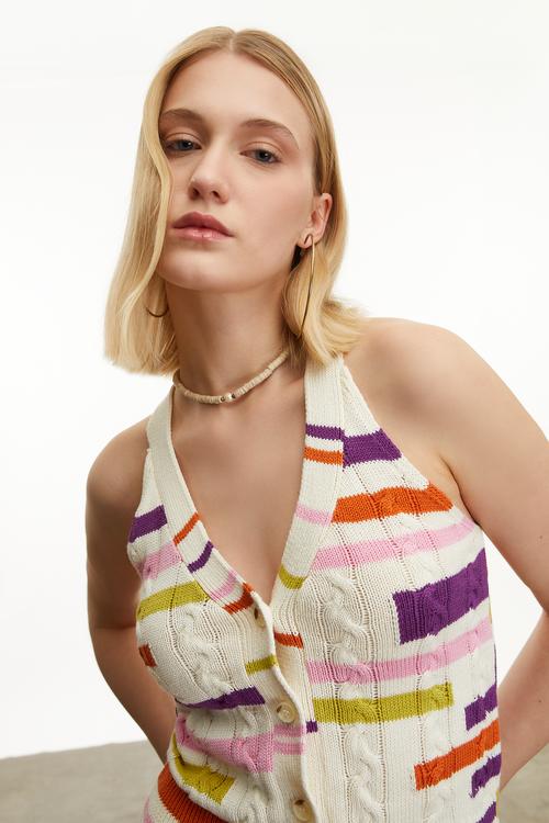  ÇİZGİLİ KOLSUZ TRİKO BLUZ