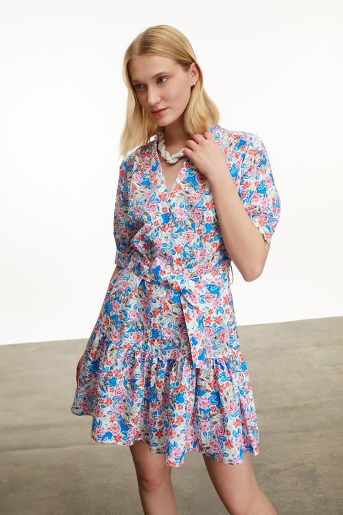  ÇİÇEK DESENLİ MİNİ KLOŞ ELBİSE