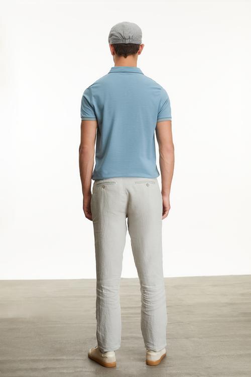  Erkek Gri Straight Fit Keten Pantolon
