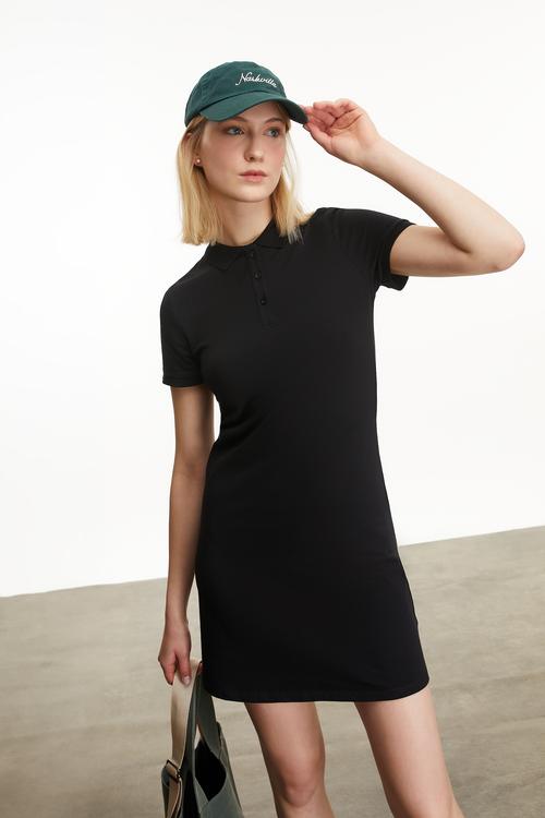  POLO YAKA KISA KOLLU MİNİ ELBİSE