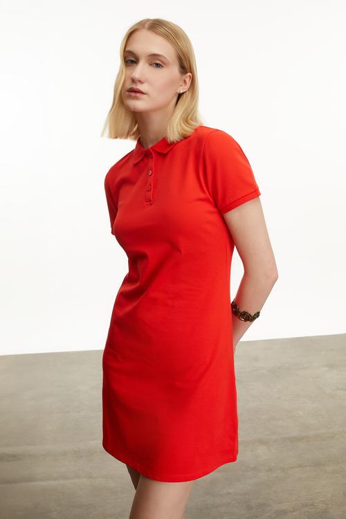  POLO YAKA KISA KOLLU MİNİ ELBİSE