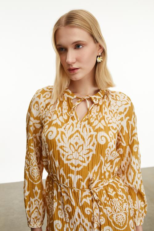  ETNİK DESENLİ MİNİ KLOŞ ELBİSE