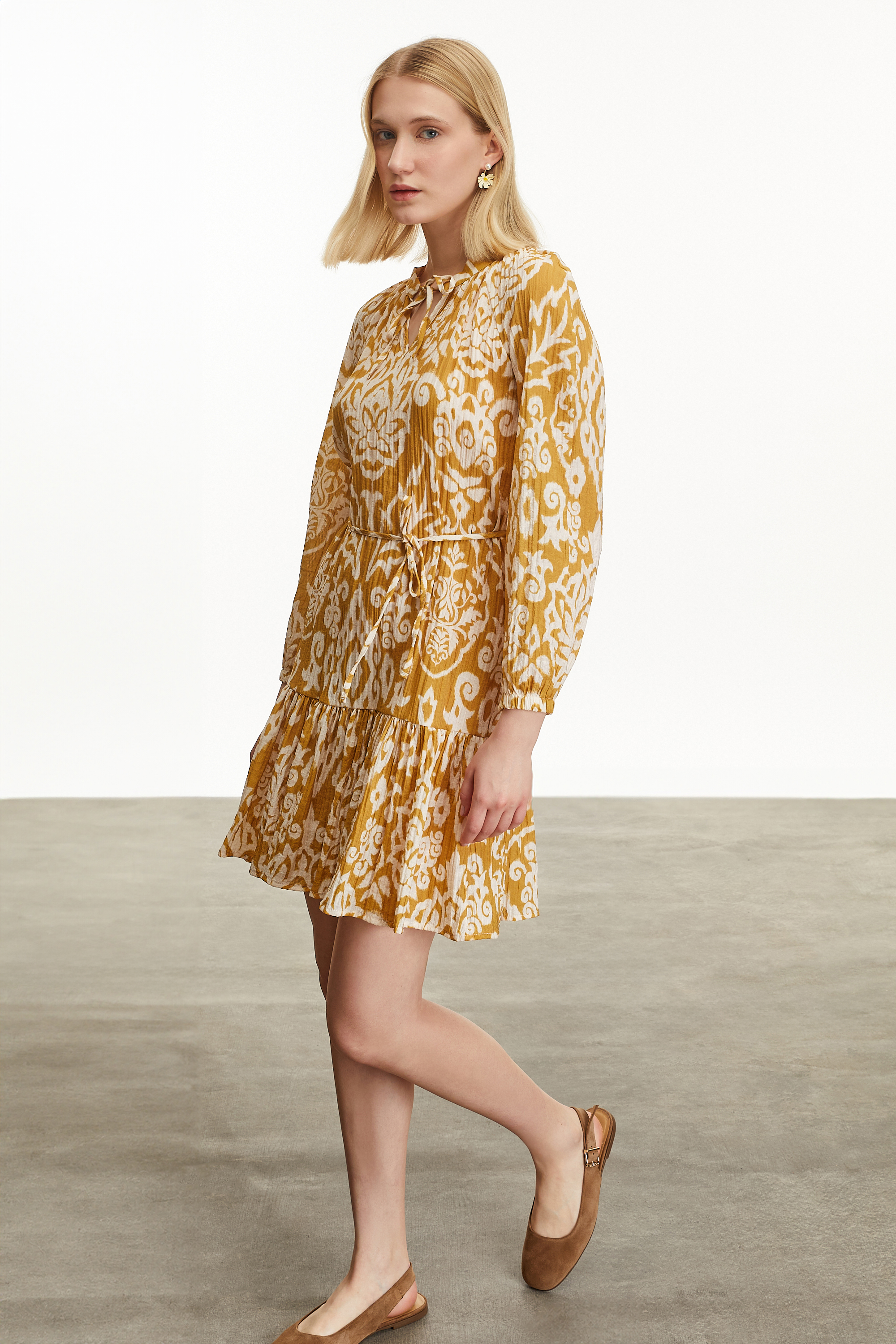 ETNİK DESENLİ MİNİ KLOŞ ELBİSE