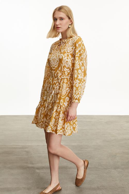  ETNİK DESENLİ MİNİ KLOŞ ELBİSE