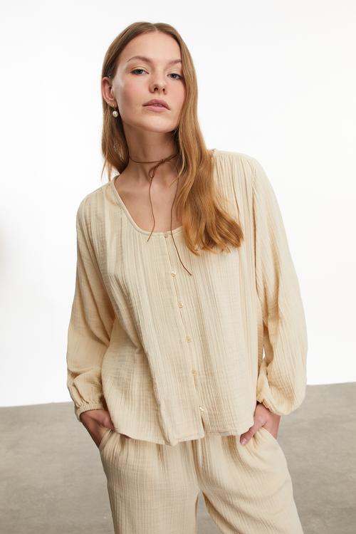  UZUN KOLLU MÜSLİN BLUZ