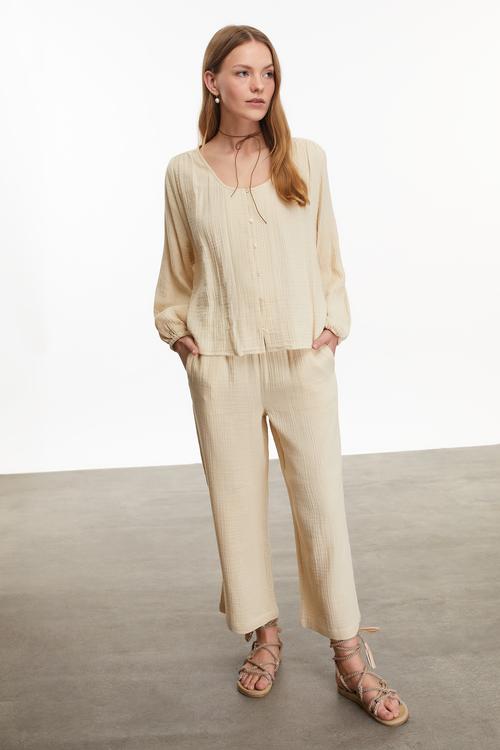  UZUN KOLLU MÜSLİN BLUZ