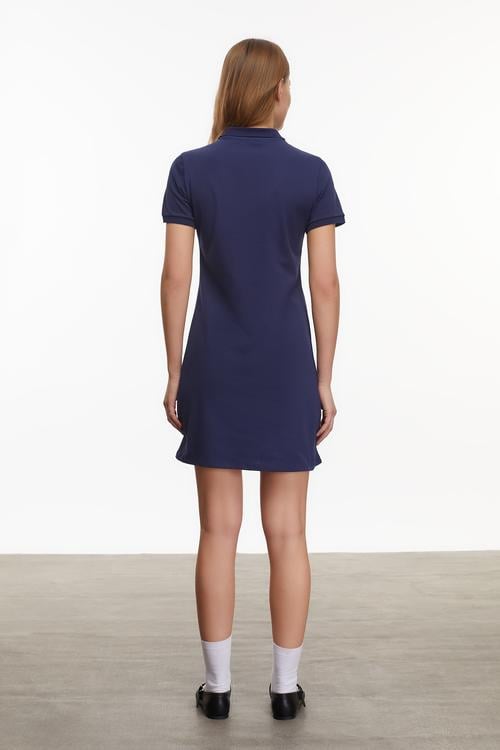  POLO YAKA KISA KOLLU MİNİ ELBİSE