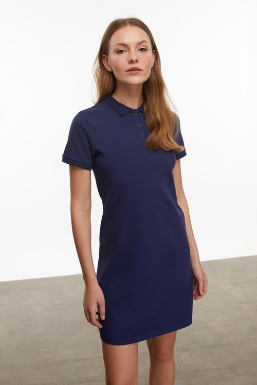  POLO YAKA KISA KOLLU MİNİ ELBİSE