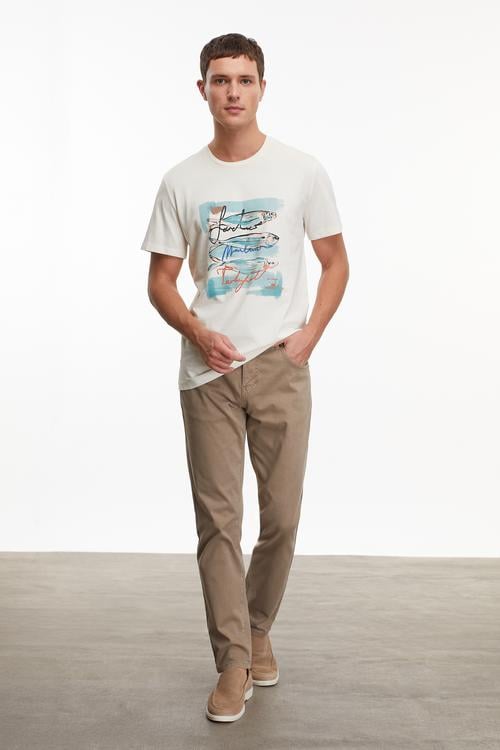  BALIK BASKILI BİSİKLET YAKA KISA KOLLU T-SHIRT