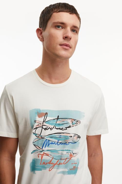  BALIK BASKILI BİSİKLET YAKA KISA KOLLU T-SHIRT