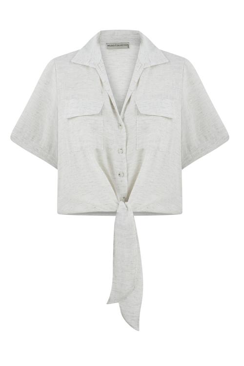  BAĞLAMA DETAYLI KISA KOLLU GÖMLEK