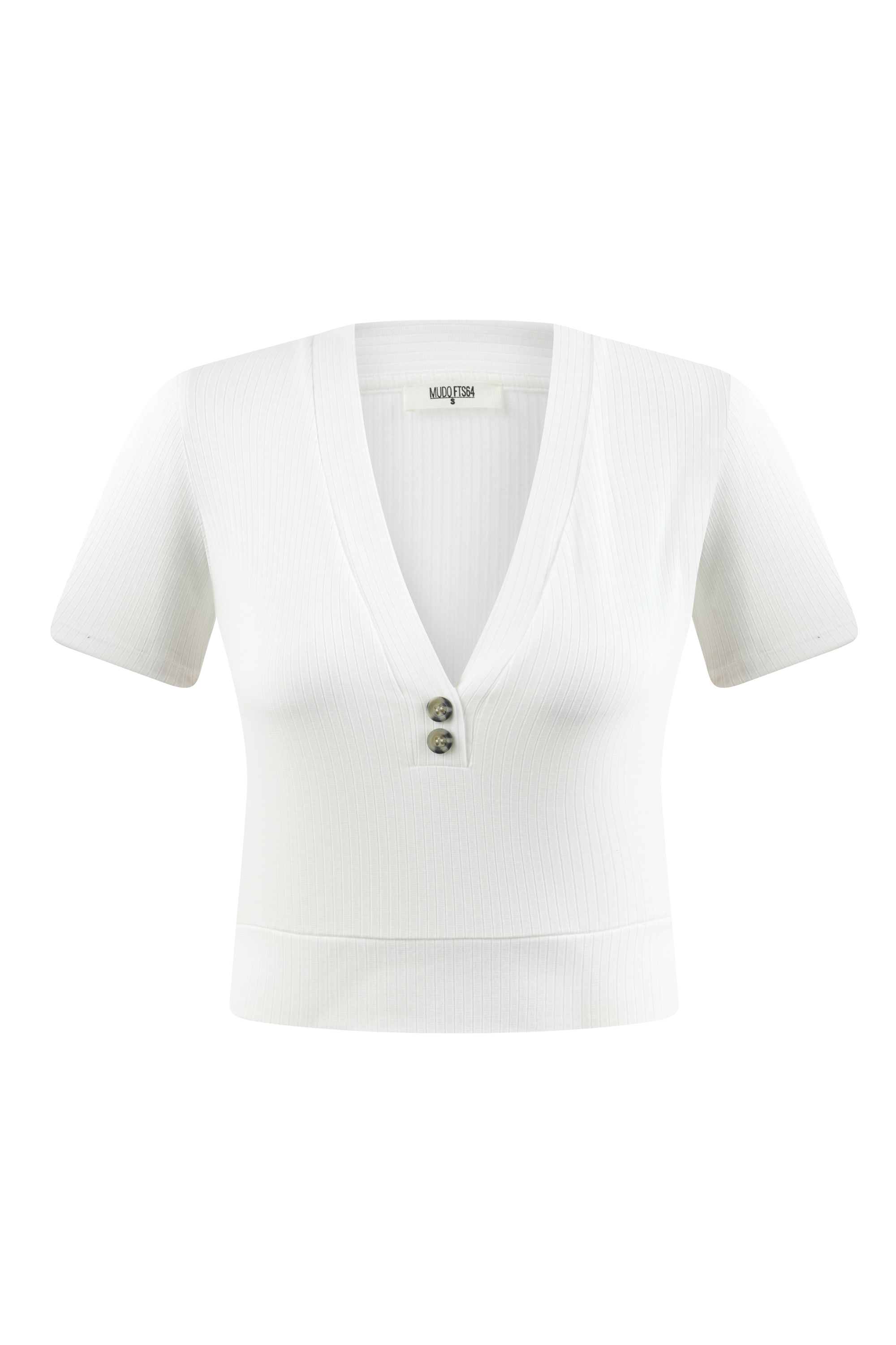 V YAKA KISA KOLLU CROP T-SHIRT