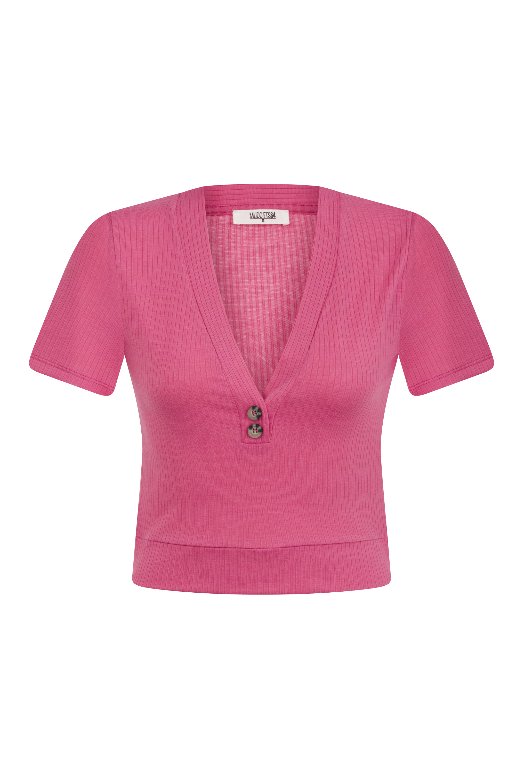 V YAKA KISA KOLLU CROP T-SHIRT