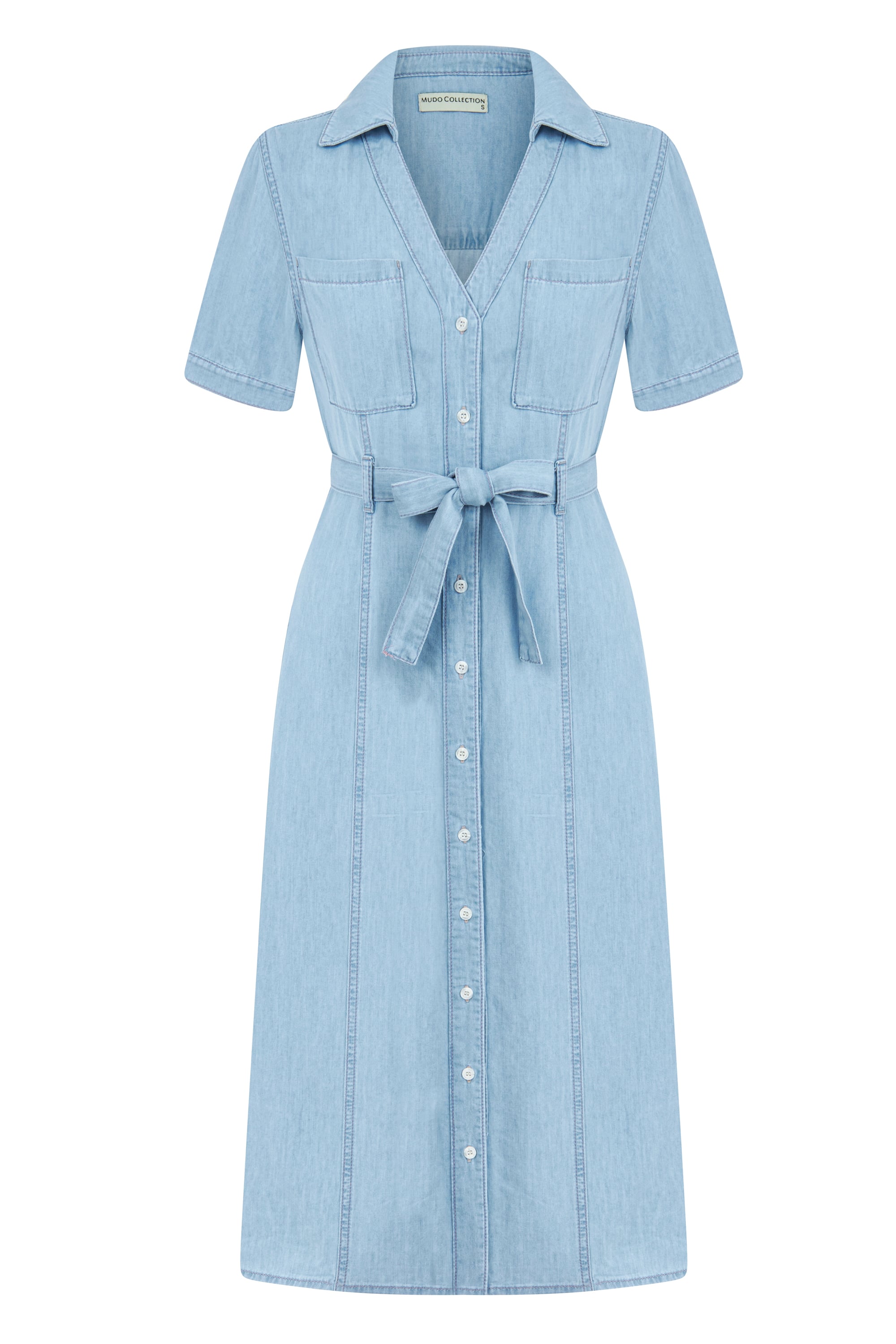 LİYOSEL KARIŞIMLI KUŞAKLI MİDİ ELBİSE