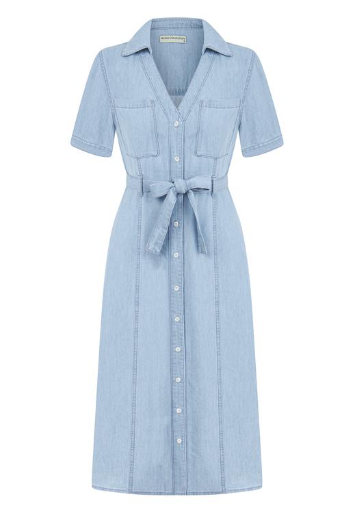  LİYOSEL KARIŞIMLI KUŞAKLI MİDİ ELBİSE