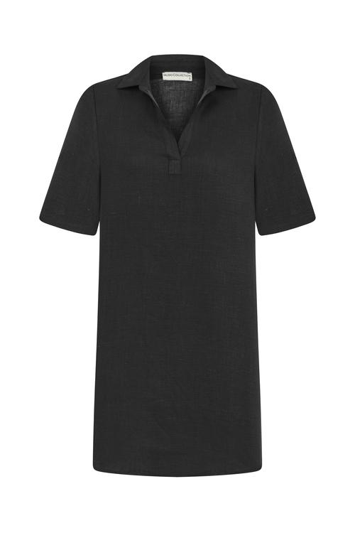  KISA KOLLU MİNİ KETEN ELBİSE