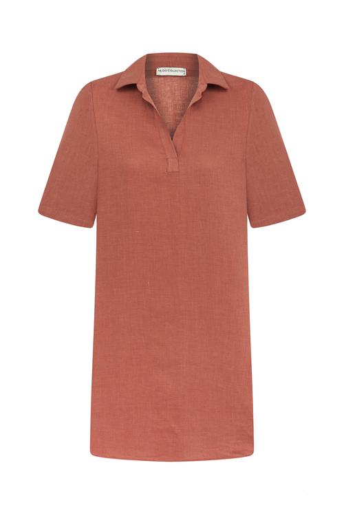  KISA KOLLU MİNİ KETEN ELBİSE