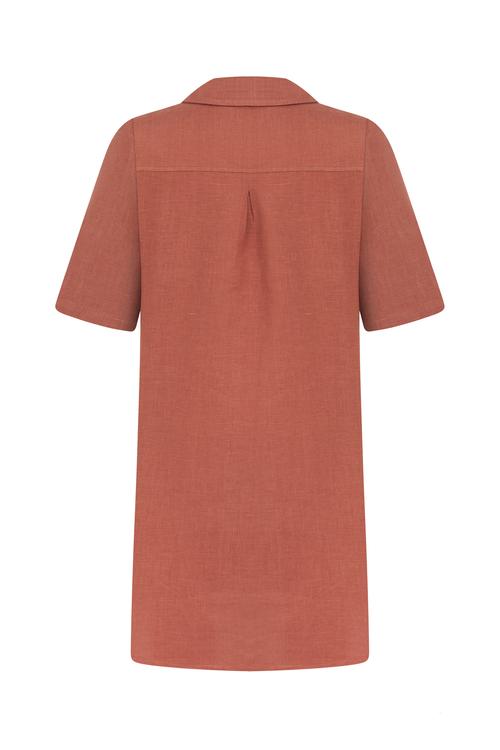  KISA KOLLU MİNİ KETEN ELBİSE