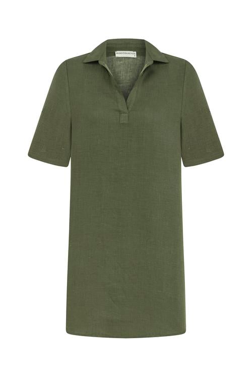  KISA KOLLU MİNİ KETEN ELBİSE