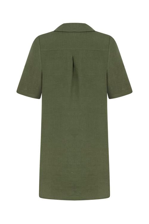  KISA KOLLU MİNİ KETEN ELBİSE