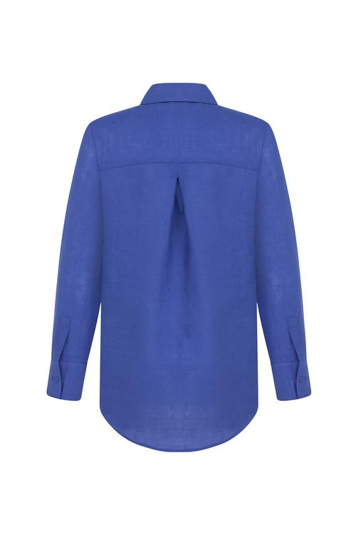  Kadın Saks Mavi Regular Fit Keten Gömlek