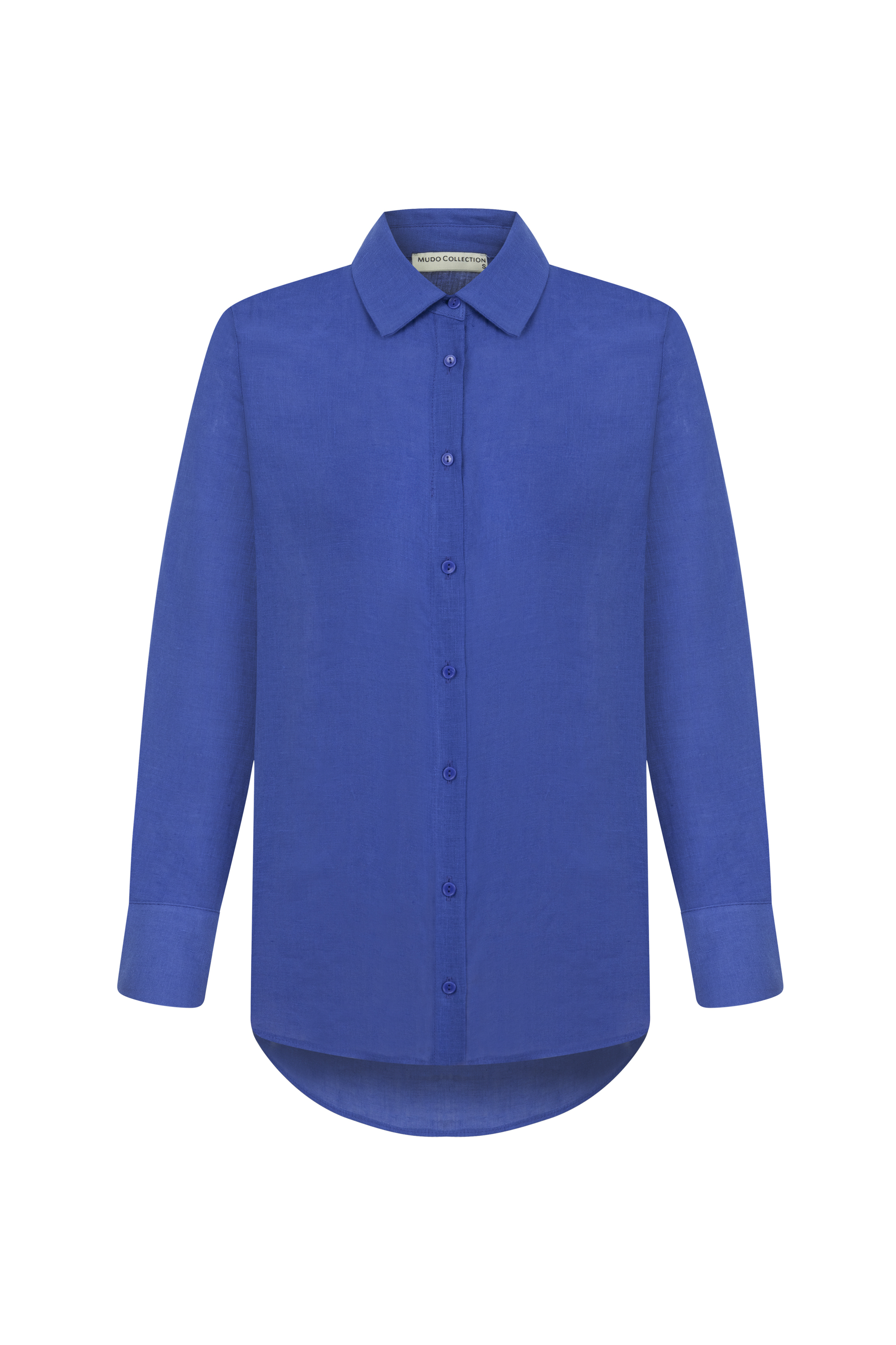 Kadın Saks Mavi Regular Fit Keten Gömlek
