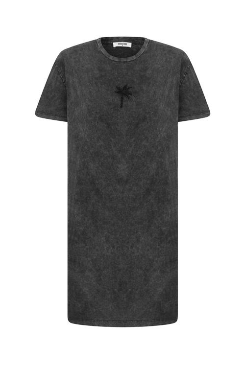  PALMİYE NAKIŞLI KISA KOLLU MİNİ ELBİSE