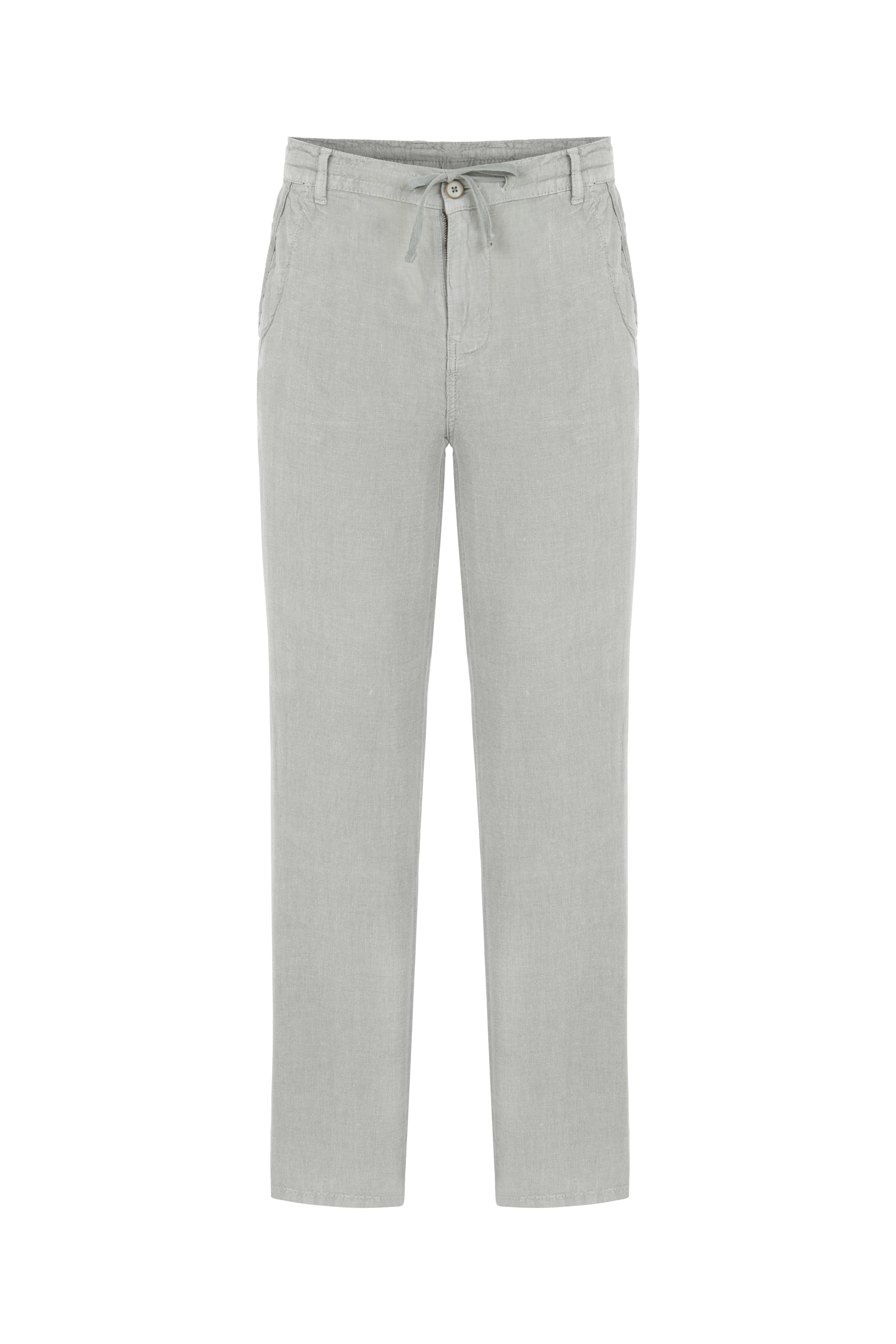 Erkek Gri Straight Fit Keten Pantolon