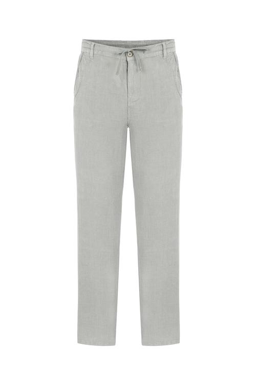  Erkek Gri Straight Fit Keten Pantolon