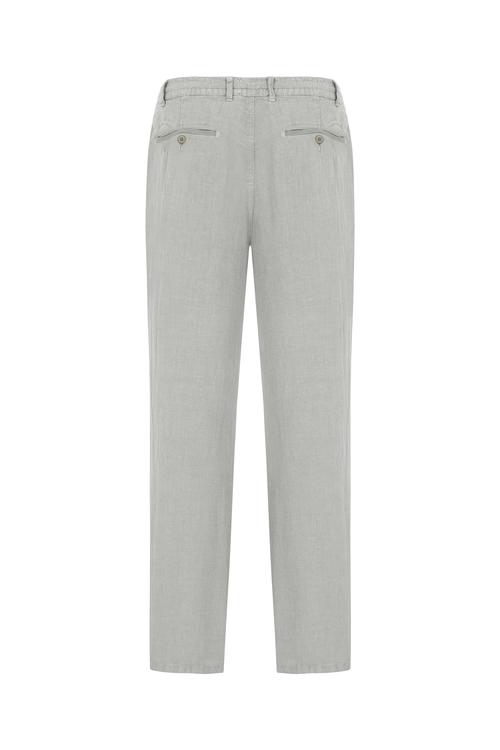  Erkek Gri Straight Fit Keten Pantolon