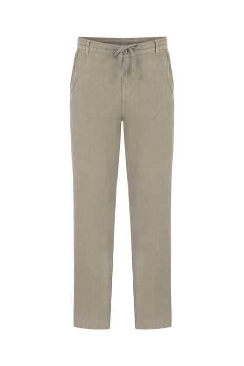  Erkek Bej Rengi Straight Fit Keten Pantolon