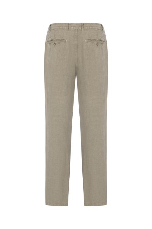  Erkek Bej Rengi Straight Fit Keten Pantolon