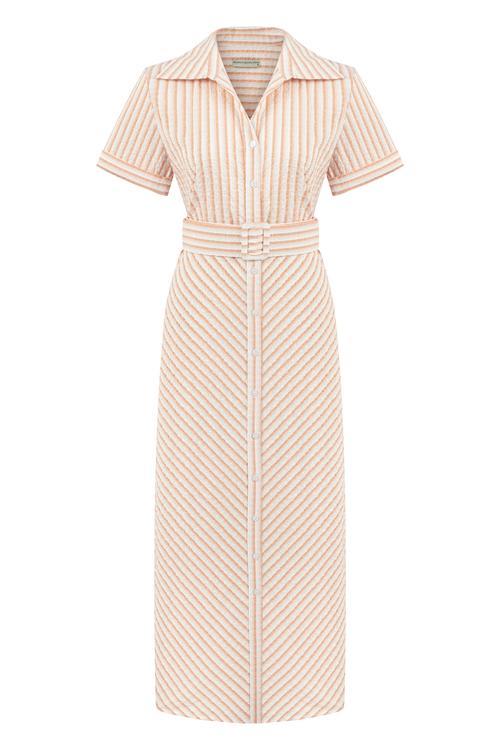  ÇİZGİLİ MİDİ GÖMLEK ELBİSE